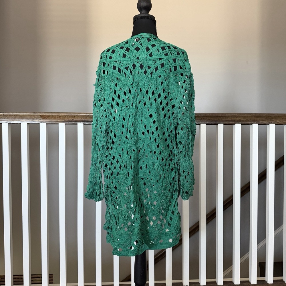 Chicos Travelers Crochet Cardigan Jacket Green Sz 3 Romantic Cottage‎ XL Resort - Picture 3 of 10